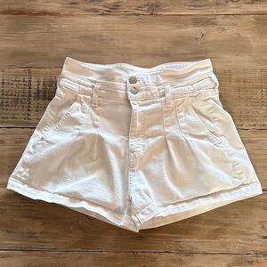 Veronica Beard White High-Waist Pleated Shorts